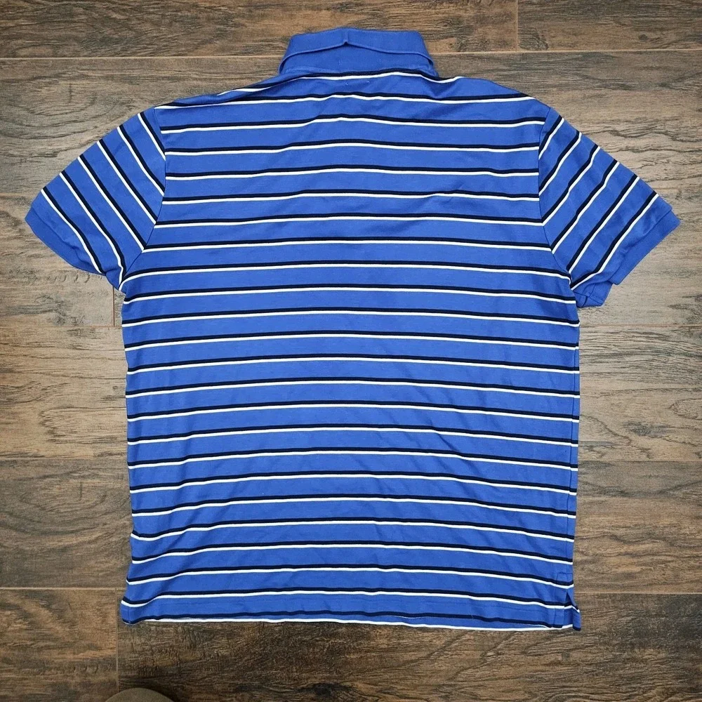 Polo Ralph Lauren Mens Large Blue‎ White Stripe Custom Slim Fit Polo Flesh Pony